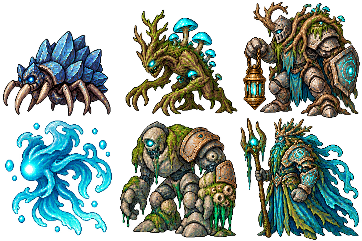 Six Rootdeep creatures including the Cave Mite, Rootling and Well Warden